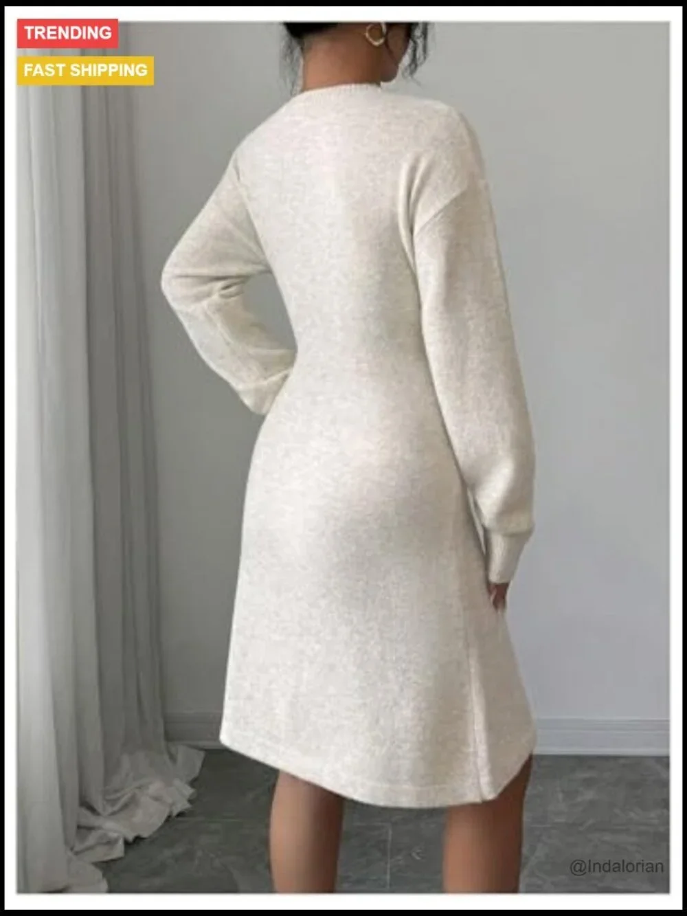 3D Floral Ribbed Knit Sweater Dress Long Sleeve Wedding Guest